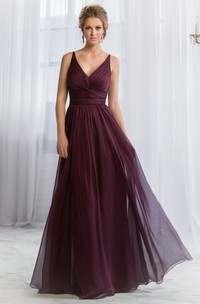 V-Neck Sleeveless A-Line Bridesmaid Dress With Knot Detail And Pleats