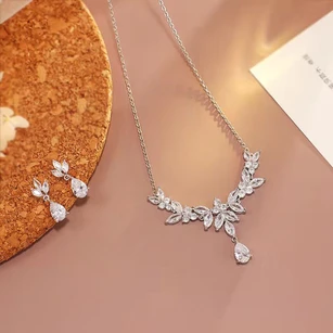 Delicate Zircon Bridal Necklace and Earrings