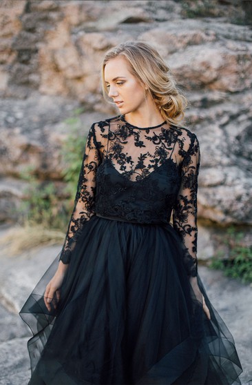 black wedding dress long sleeve