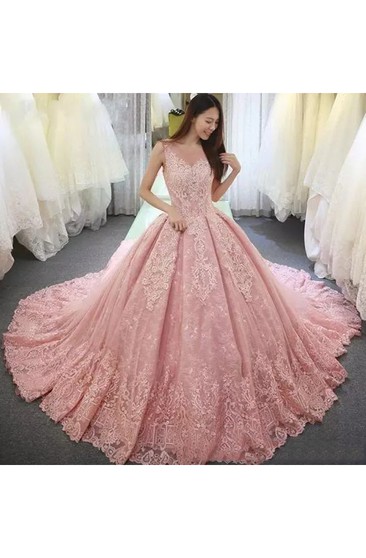 peach wedding gown