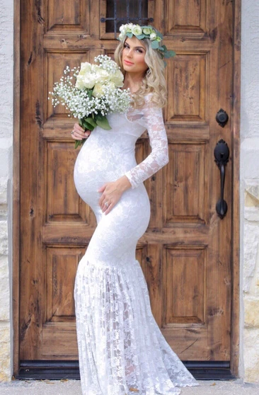 iluckin Long Sleeves Lace Wedding Dresses Bridal Gown Mermaid Wedding Dresses for Bride 2020 with Detachable Train