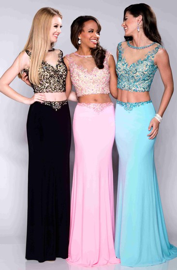 pink 2 piece prom dress