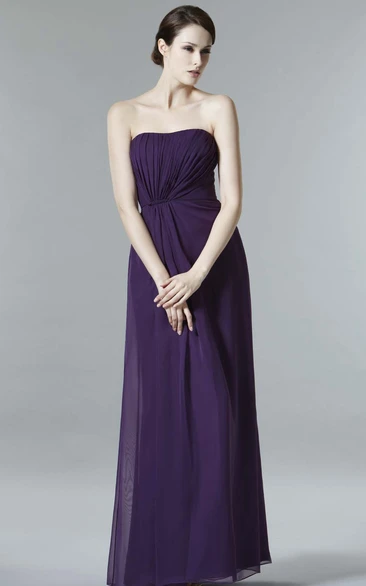 Floor-Length Strapless Ruched Chiffon Bridesmaid Dress With Low-V Back
