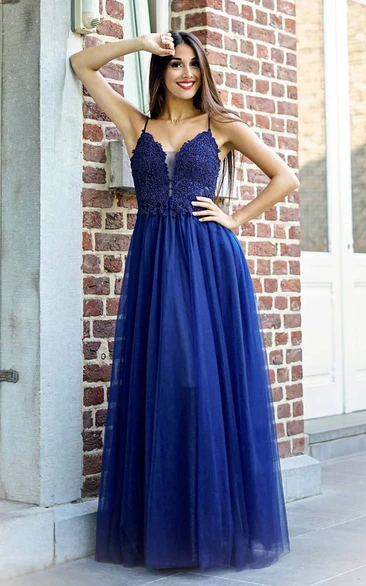 A Line Sleeveless Tulle Sexy Open Back Evening Dress with Beading