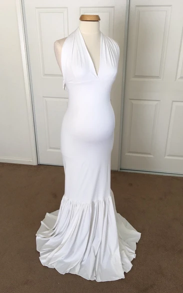 Mermaid Jersey V-neck Sleeveless Pleated Ruched Maternity Dress