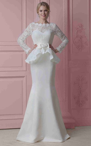 peplum wedding dress with lace sleeves