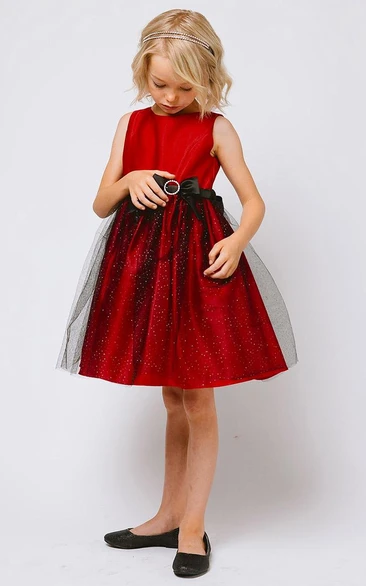 Broach Tiered Bowed Satin Flower Girl Dress With Sash