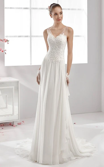 Sweetheart Draping Gown With Lace Bodice And Chiffon Skirt