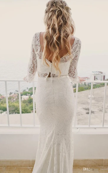 Bohemian Two Piece Lace Wedding Dress Long Sleeve Boho Wedding