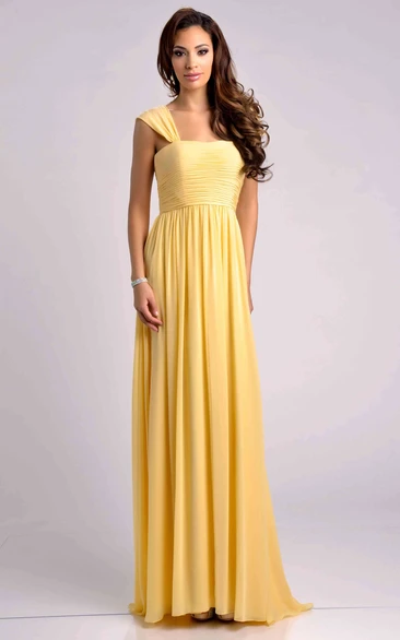 Pleated Chiffon Empire A-Line Bridesmaid Dress With Cap Sleeve