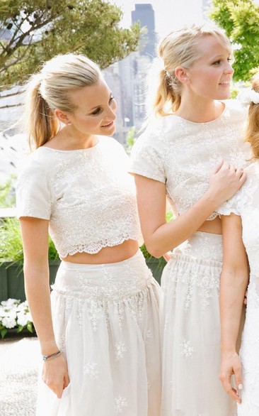 modern two piece short wedding dresses