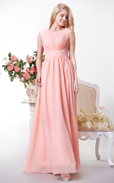 Chic Bateau Neck A-line Chiffon Gown With V Back