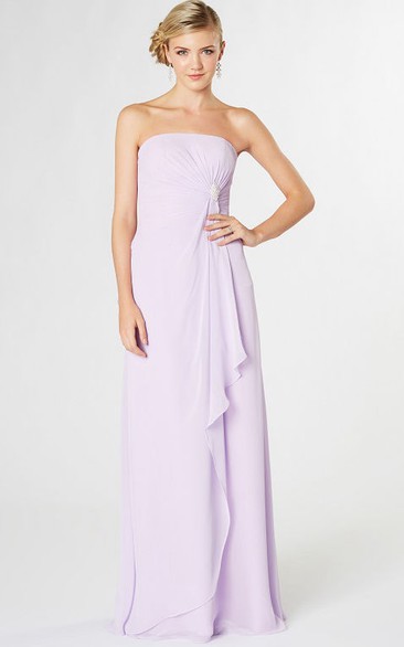 Floor-Length Strapless Ruched Chiffon Bridesmaid Dress With Draping And V Back