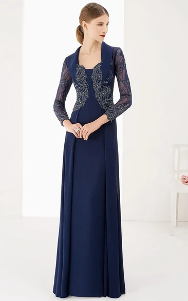 Long Sleeve A-Line Long Prom Dress With Lace Top And Collar