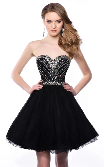 Tulle A-Line Sweetheart Short Homecoming Dress With Glimmering Corset