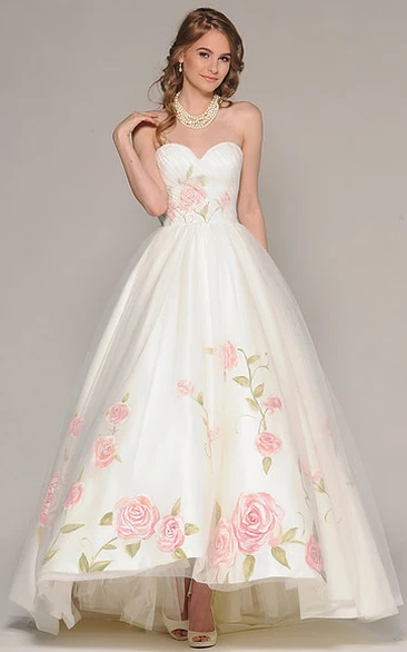 High-Low Sweetheart Criss-Cross Bowed Tulle Wedding Dress With Embroidery And V Back