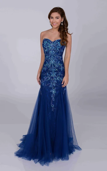 Noble Trumpet Sweetheart Tulle Prom Dress With Sequined Appliques