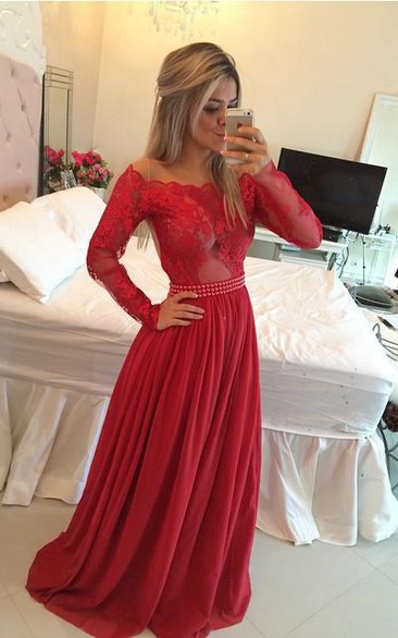 Red Evening Dress with sleeves