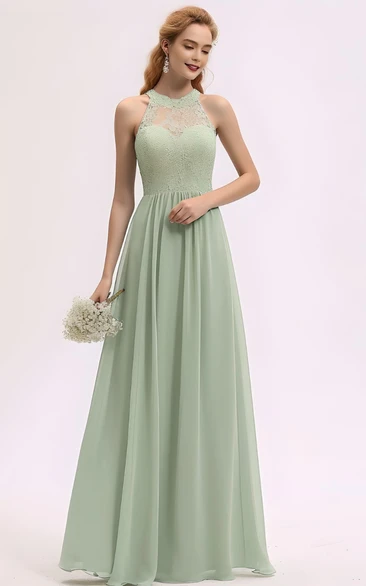 Halter Neck Chiffon Sleeveless Evening Dress Simple & Elegant Bridesmaid Dress