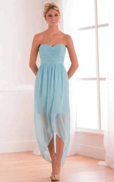 Sweetheart High-Low Bridesmaid Dress With Crisscrossed Ruching