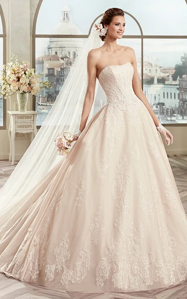 Lovely Strapless A-Line Bridal Gown With Fine Appliques And Open Back