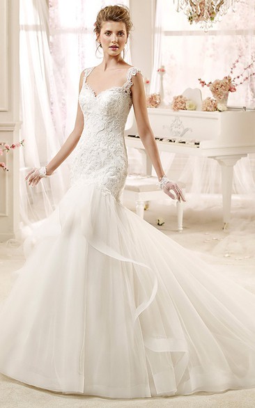 Sweetheart Mermaid Sheath Wedding Dress With Appliqued Straps And Illusive Back