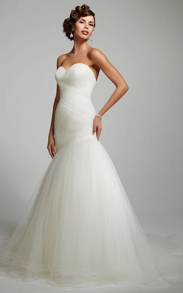 Mermaid Sweetheart Tulle Wedding Dress With Criss Cross And Backless Design