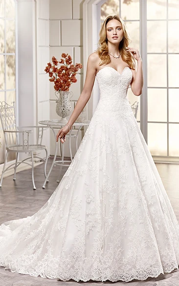A-Line Maxi Sweetheart Lace Wedding Dress With Appliques And V Back