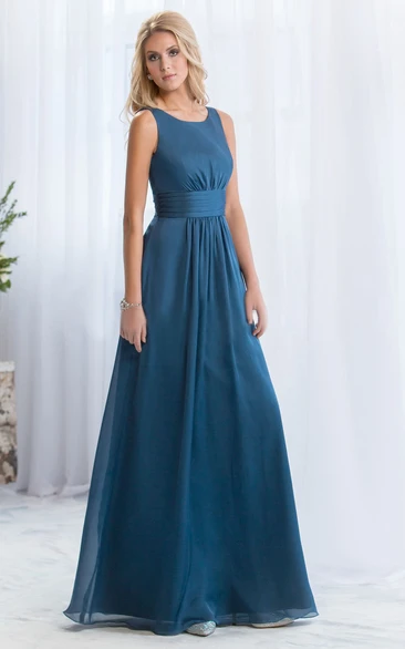 Sleeveless A-Line Long Bridesmaid Dress With V-Back And Pleats