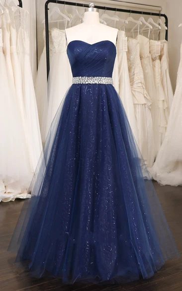 Romantic Ball Gown Sweetheart Tulle Prom Dress with Sash