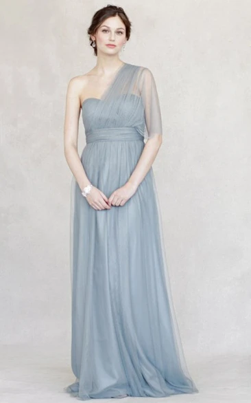 Empire One-Shoulder Ruched Tulle Bridesmaid Dress With Straps