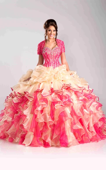Sweetheart Sequined Corset Ball Gown With Cascading Ruffles