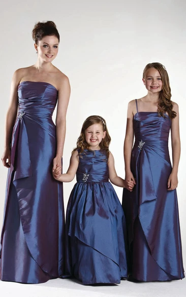 Ruched Strapless Satin Bridesmaid Dress With Draping And Waist Jewellery