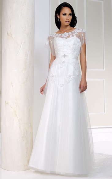Sweetheart Floor-Length Appliqued Tulle&Satin Wedding Dress