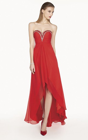 A-Line High Low Chiffon Prom Dress With Crystal Sweetheart
