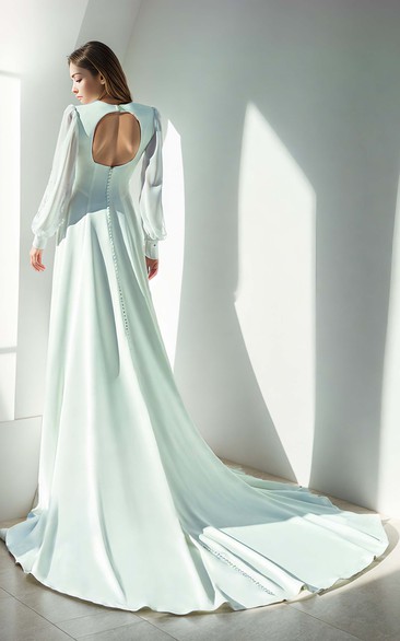 Elegant Sexy Satin Plunging V-neck A-Line Lace Appliques