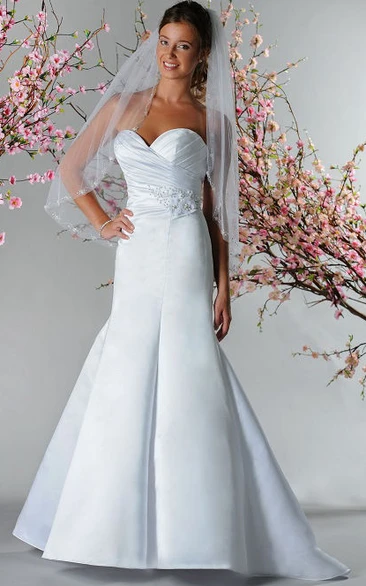 Criss-cross Sweetheart Top Mermaid Satin Bridal Gown With Flowers And Pearls