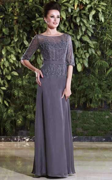 Half-Sleeved Long Mother Of The Bride Dress With Beadings And Appliques