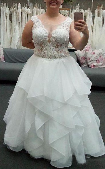 Ball Gown Jewel Organza Lace Zipper Wedding Gown