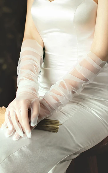 Tulle Bridal Wedding Black White Champagne Long Gloves Transparent