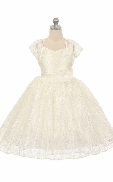 High-Low Floral Criss-Cross Lace Flower Girl Dress With Sash