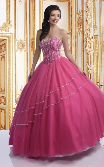 Tulle Sweetheart Ball Gown With Asymmetrical Beaded Lines
