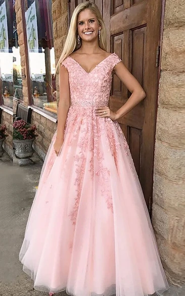A Line Sleeveless Tulle Adorable Evening Dress with Beading and Appliques