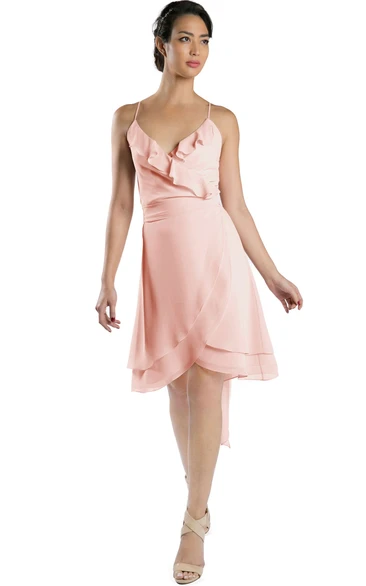 Knee-Length Sleeveless Spaghetti Chiffon Muti-Color Convertible Bridesmaid Dress