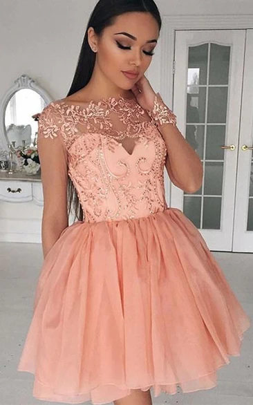 Vintage Ball Gown Tulle Lace Jewel Long Sleeve with Appliques Homecoming Dress