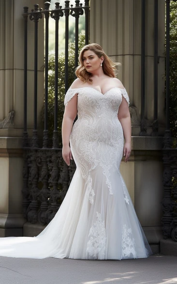 Mermaid Plus Size Lace Tulle Wedding Dress Sleeveless Ethereal Romantic