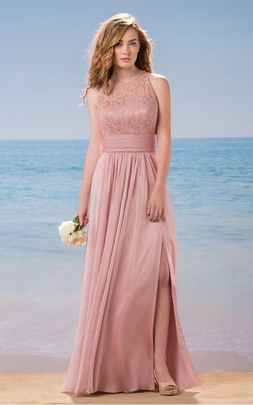 High-Neck A-Line Gown With Front Slit And Keyhole Back