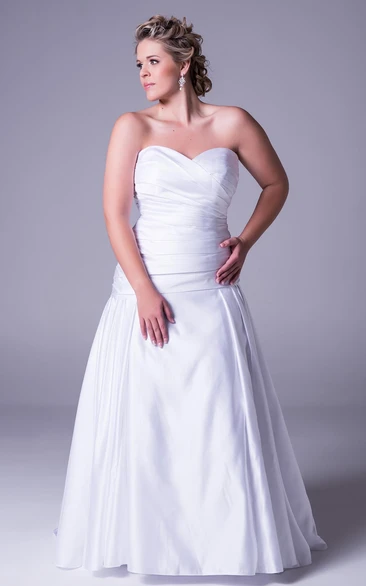 Sweetheart Satin Plus Size Wedding Dress With Criss Cross And Zipper