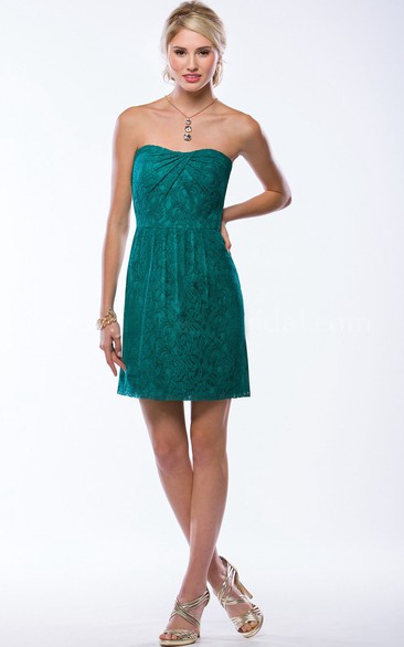 Strapless Short Lace Bridesmaid Dress With Pleats And Keyhole Back