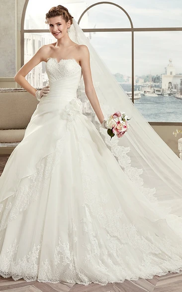 Sweetheart A-Line Bridal Gown With Bandage Waist And Asymmetrical Ruffles